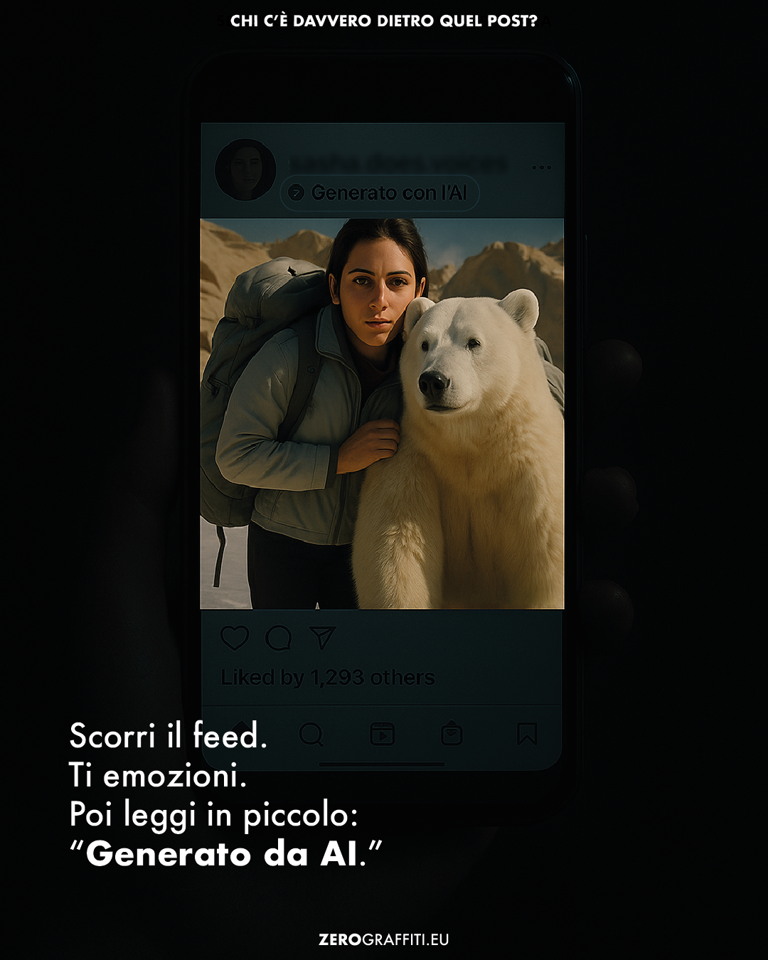 Scorri il feed.
Ti emozioni.
Poi leggi in piccolo:
“Generato da AI.”