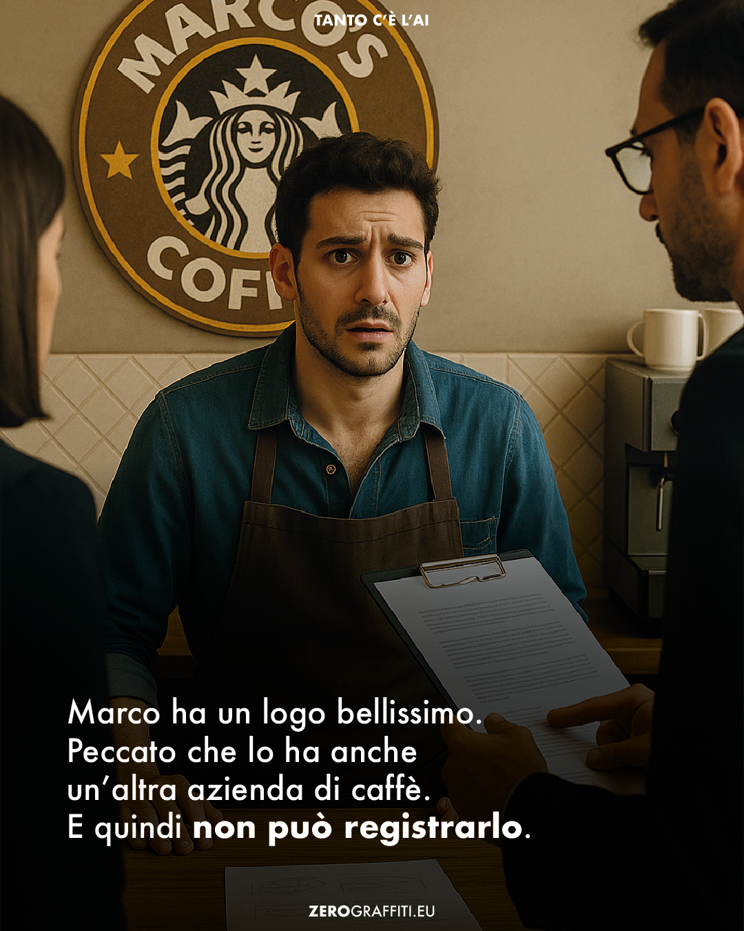 Marco ha un logo bellissimo. Peccato che lo ha anche un’altra azienda di caffè. E quindi non può registrarlo.