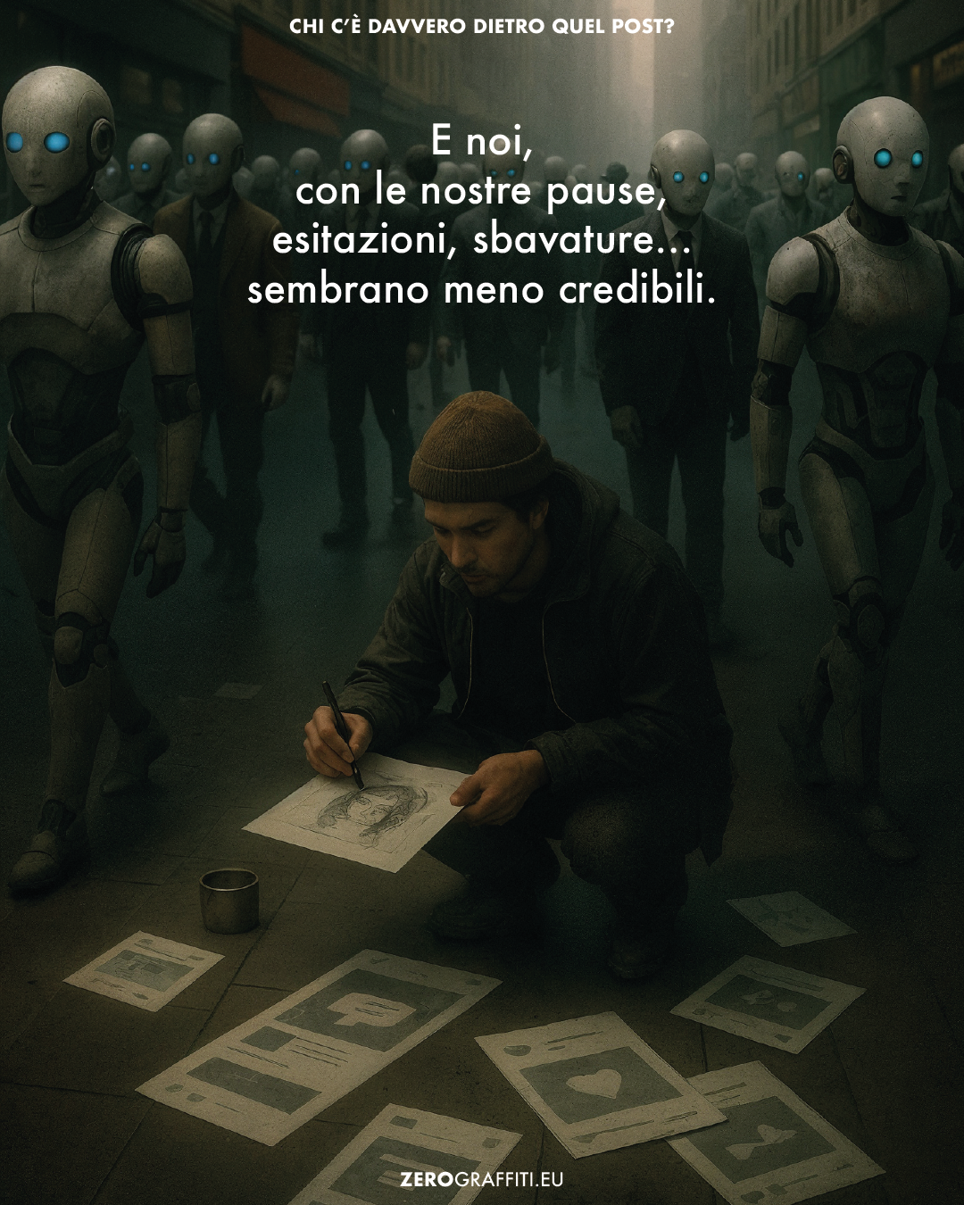 E noi,
con le nostre pause, esitazioni, sbavature…
sembrano meno credibili.