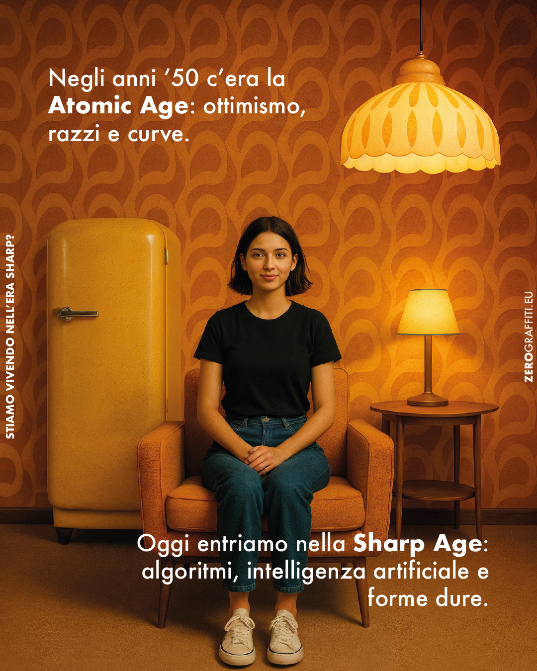 Negli anni ’50 c’era la Atomic Age: ottimismo, razzi e curve. Oggi entriamo nella Sharp Age: algoritmi, intelligenza artificiale e forme dure.