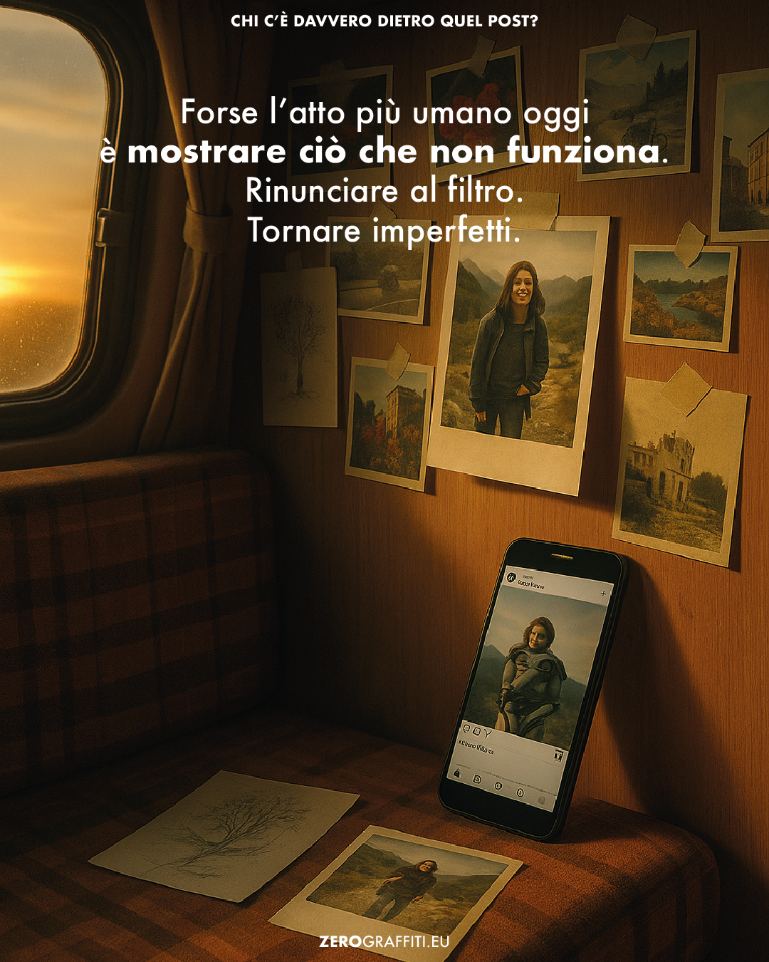 Forse l’atto più umano oggi
è mostrare ciò che non funziona.
Rinunciare al filtro.
Tornare imperfetti.