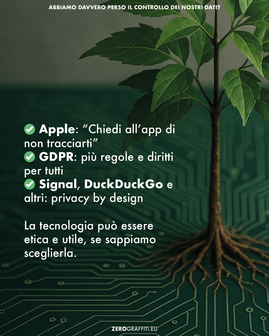✅ Apple: “Chiedi all’app di non tracciarti” ✅ GDPR: più regole e diritti per tutti ✅ Signal, DuckDuckGo e altri: privacy by design La tecnologia può essere etica e utile, se sappiamo sceglierla.
