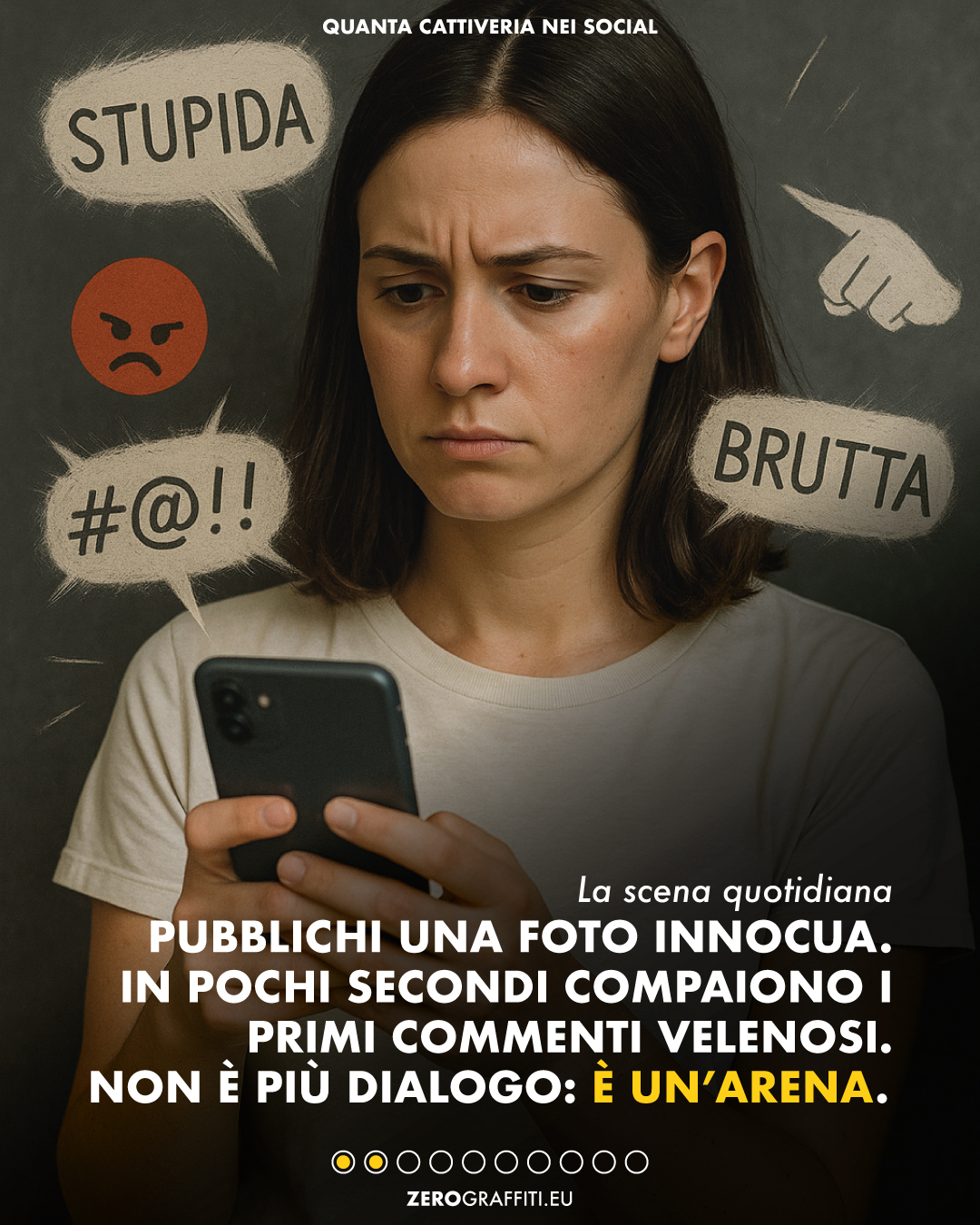 La scena quotidiana Pubblichi una foto innocua. In pochi secondi compaiono i primi commenti velenosi. Non è più dialogo: è un’arena. 